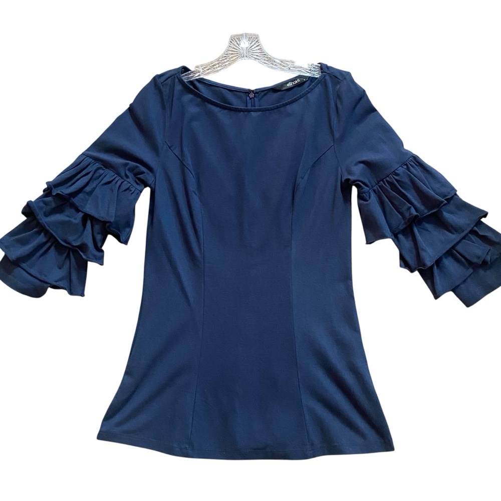 eShakti Navy Ruffle Sleeve Top (Blouse) Sz 6